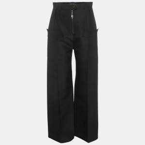 Pre Owned بنطلون لوي فيتون أسود ممزوج بالصوف واسع الساق مقاس متوسط (ميديوم)