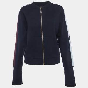 Pre Owned Louis Vuitton Navy Blue Cashmere Knit Zip-Up Jacket S