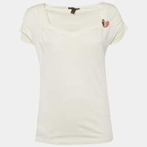 مملوكة مسبقًا Louis Vuitton Cream Jersey Heart Brooch T-Shirt S