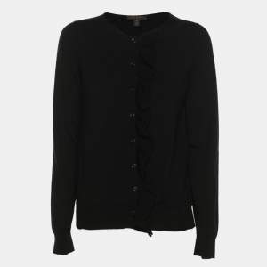 Pre Owned كاردیغان لوي فیتون تریکو أسود بأزرار من الأمام مقاس صغير (سمول)