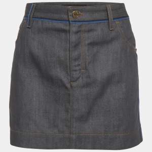 Pre Owned تنورة قصيرة جينز رمادي لوي فيتون مقاس كبير/خصر 34 بوصة