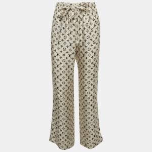 Pre Owned Louis Vuitton White Monogram Print Silk Pajama Pants M