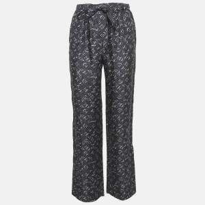 Pre Owned Louis Vuitton Grey Logo Print Silk Trousers S