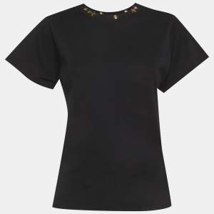 Pre Owned Louis Vuitton Black Jersey Neck Detail Side Strap T-Shirt XS