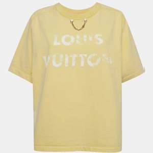 Pre Owned Louis Vuitton Yellow Logo Print Jersey Loose Fit T-Shirt XL