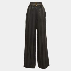 Pre Owned Louis Vuitton Black Striped Silk Blend Straight Leg Trouser M