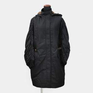 Pre Owned Louis Vuitton Hooded Zip Coat Size 38 Black Nylon & Monogram