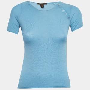 مملوكة مسبقًا Louis Vuitton Blue Cashmere Short Sleeve Top S