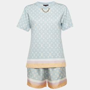 مملوكة مسبقًا Louis Vuitton Blue Monogram Jersey and Silk Set S