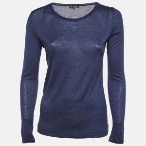 Pre Owned قميص لوي فيتون بياقة دائرية جيرسي أزرق كحلي - مقاس متوسط ​​الأبعاد