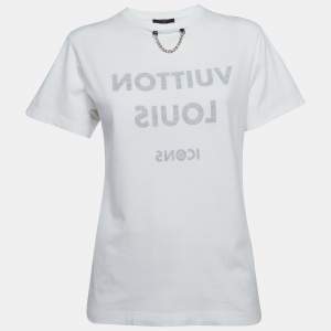 Pre Owned Louis Vuitton White Printed Crew Neck T-Shirt S