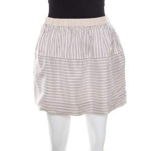 Louis Vuitton Beige Striped Silk Logo Elasticized Waist Mini Skirt M