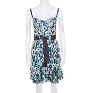 Louis Vuitton Floral Printed Silk Belted Pleated Bustier Dress S