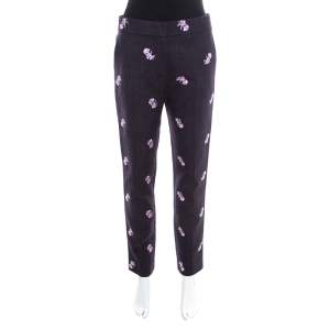 Louis Vuitton Indigo Floral Embroidered Wool Tailored Pants M