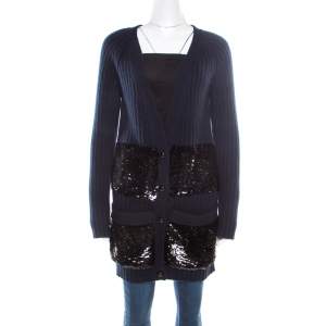 Louis Vuitton Navy Blue Sequin Embellished Button Front Cardigan M