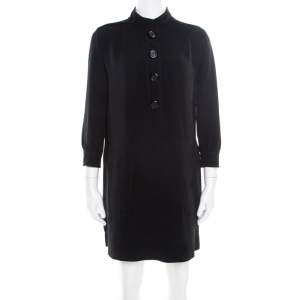 Louis Vuitton Black Crepe Knit Long Sleeve Shift Dress S