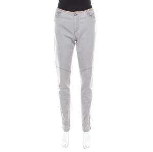 Louis Vuitton Grey Quilted Monogram Embroidered Stretch Jeans L