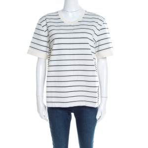Louis Vuitton White and Navy Blue Striped Jersey Short Sleeve T-Shirt XL