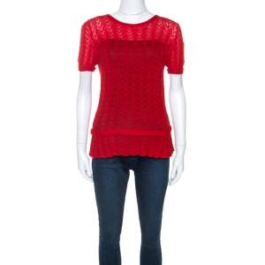 Louis Vuitton Red Cashmere Knit Peplum Top XL
