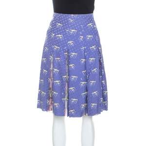 Louis Vuitton Purple Printed Polka Dot Silk Pleated Skirt M
