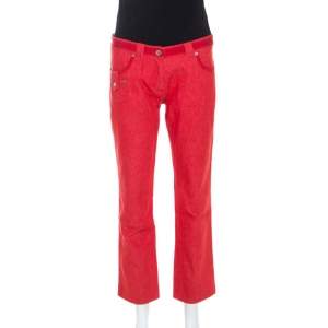 Louis Vuitton Red Denim Logo Tape Detail Cropped Jeans M