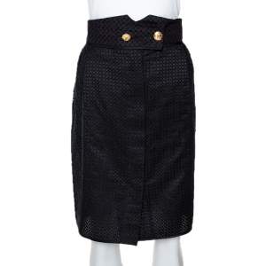 Louis Vuitton Black Cotton & Silk Lace Paneled Fitted Skirt S