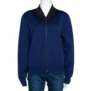 Louis Vuitton Navy & Black Wool Blend Zip Front Cardigan L