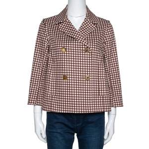 Louis Vuitton Brown Gingham Check Detachable Sleeve Short Coat S
