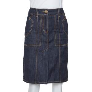 Louis Vuitton Dark Blue Denim Pleat Detail Skirt S