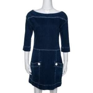 Louis Vuitton Blue Stretch Denim Mini Dress M