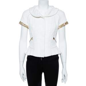 Louis Vuitton White Cotton Blend Jewel and Pearl Embellished Short Sleeve Jacket M