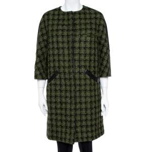 Louis Vuitton Green Tweed & Leather Trim Coat M