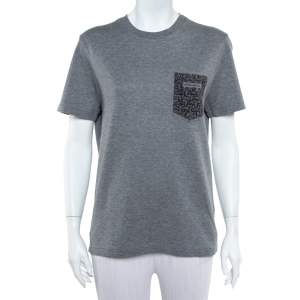 مملوكة مسبقًا Louis Vuitton Grey Cotton Pocket Print Detail T Shirt S
