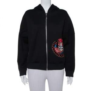 Louis Vuitton Black Sequin Embellished Applique Detail Knit Hoodie L