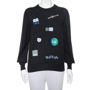 Louis Vuitton Black Logo Embroidered Wool Crewneck Sweatshirt M