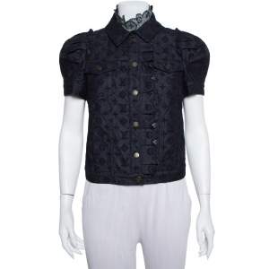 Louis Vuitton Indigo Monogram Eyelet Embroidered Denim Short Sleeve Shirt M