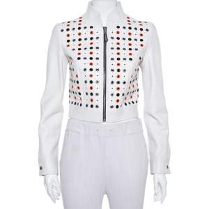 Louis Vuitton Ivory Leather Eyelet Detail Cropped Biker Jacket S