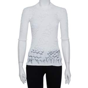 Louis Vuitton White Lace Knit Crewneck Top S