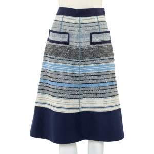 Louis Vuitton Navy Blue Striped Wool Tweed Knee Length Skirt M