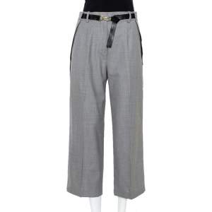 Louis Vuitton Grey Wool Pocket Overlap Detail Belted Cropped Trousers S