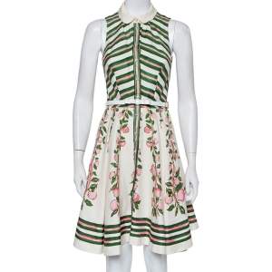 Louis Vuitton Beige Floral Painted Linen & Silk Belted Sleeveless Mini Dress S