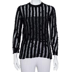 Louis Vuitton Black Wool & Mesh Striped Crewneck Sweater M