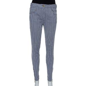Louis Vuitton Navy Blue Striped Logo Jacquard Zipper Detail Skinny Trousers M