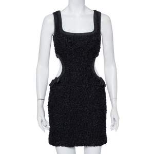 Louis Vuitton Black Textured Cotton Cutout Detail Sleeveless Mini Dress M
