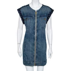 Louis Vuitton Two Tone Denim Logo Monogram Paneled Shift Dress L