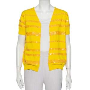 Louis Vuitton Yellow Sequin Embellished Knit Open Front Shrug M  