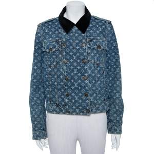 Louis Vuitton Blue Logo Monogram Denim Contrast Collar Detail Jacket L