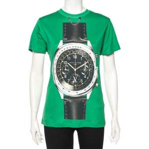 Louis Vuitton Green Printed Jersey Chain Detail Short Sleeve T-Shirt S