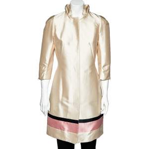 Louis Vuitton Light Pink Silk Striped Hem Detail Coat Dress M