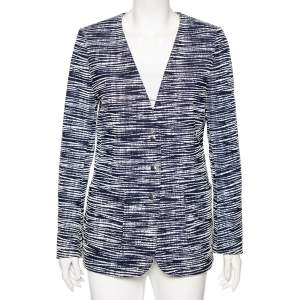 Louis Vuitton Navy Blue-White Textured Button Front Jacket L